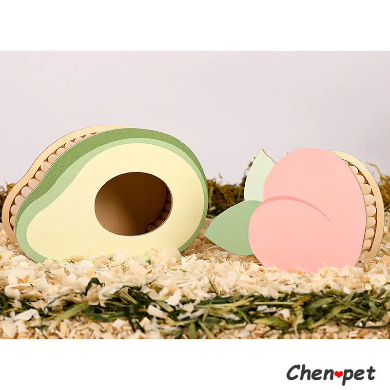 New Designs Cute Small Pet Sleeping House Fruit Shape Hamster Shelter Wooden House Golden Hamster Accessories Rat Toy