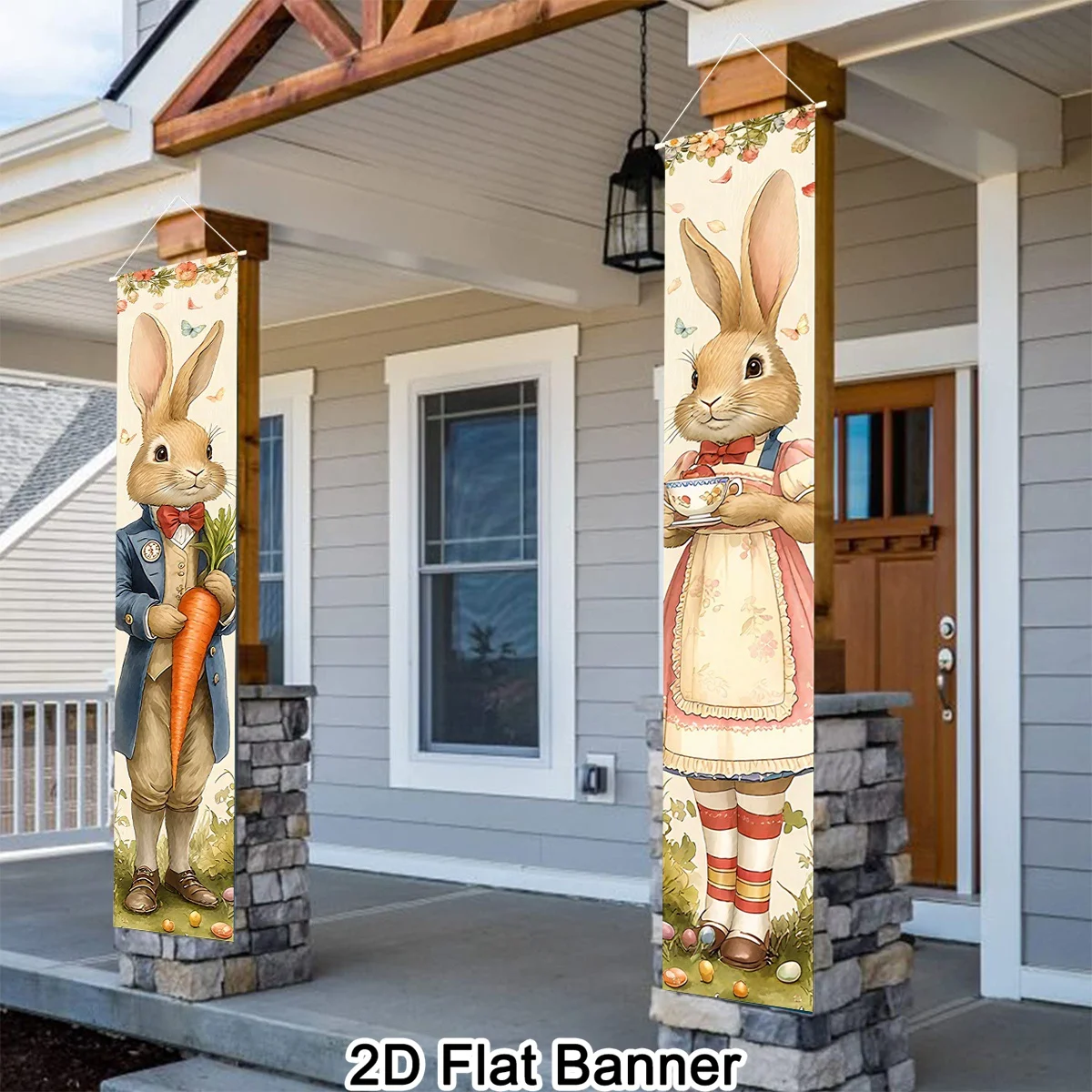 2pcs Happy Easter Bunny Door Banners Polyester Easter Egg Holiday Flags for Outdoor Indoor Spring Holiday Easter Decoration 2026
