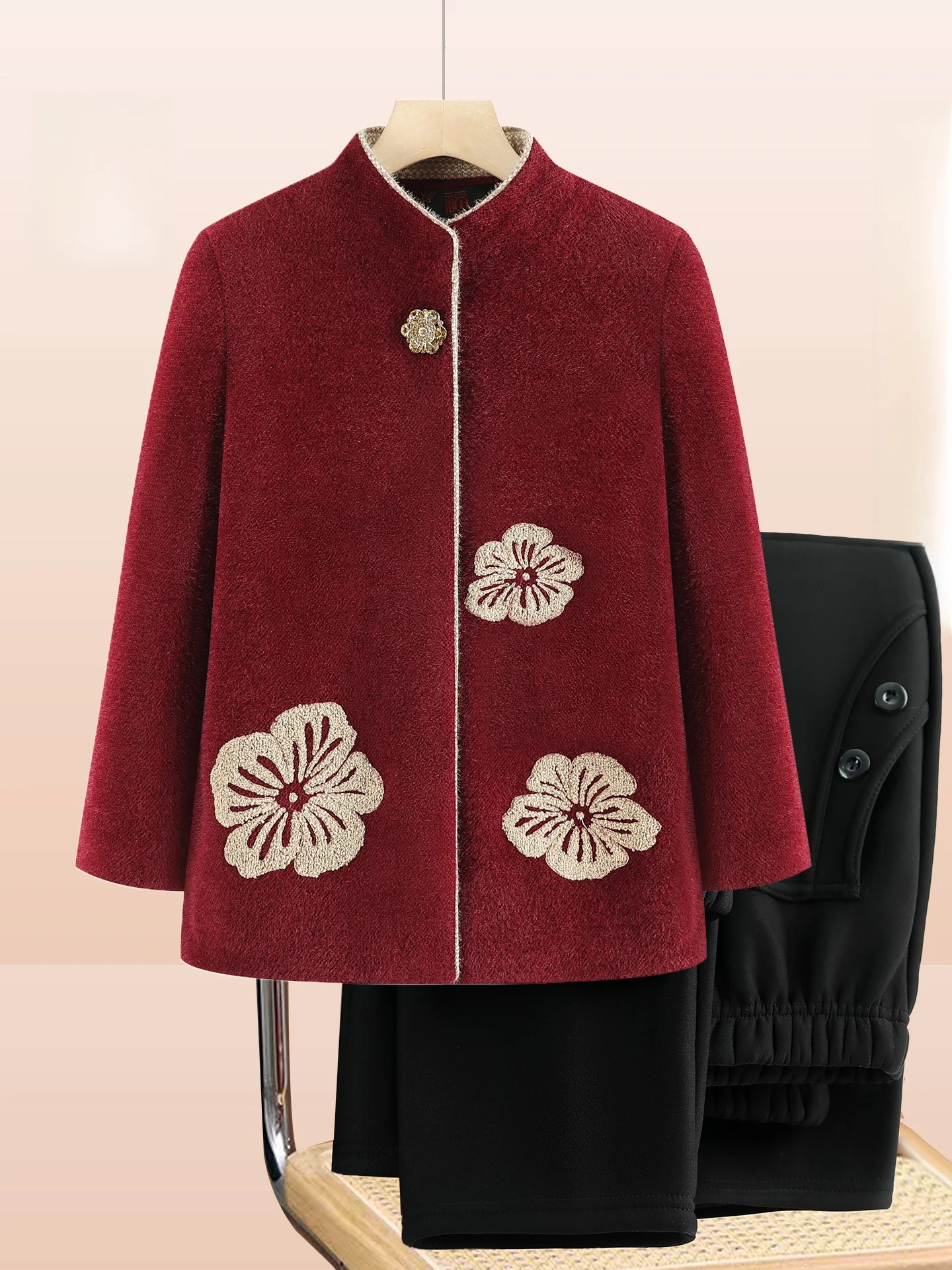 

ly Women's Winter Fce Lined Coat Fur Simulation Mommy Autumn Top Woolen andmother Clothes lectual Sle Lo...