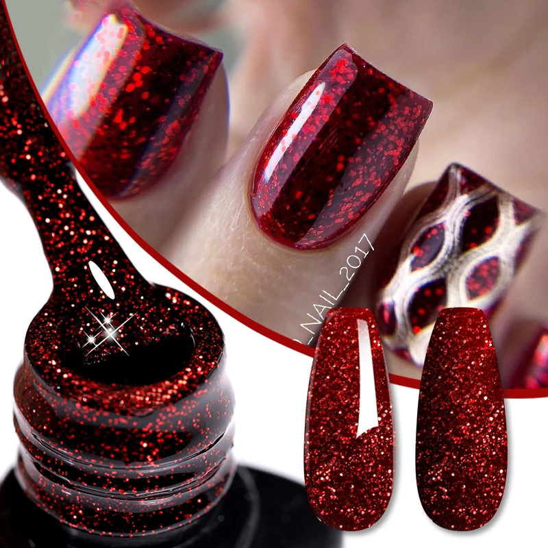 LILYCUTE-esmalte de uñas en Gel rojo brillante, 7ml, purpurina, lentejuelas, Gel semipermanente, barnices Hybird, remojo UV LED, manicura artística