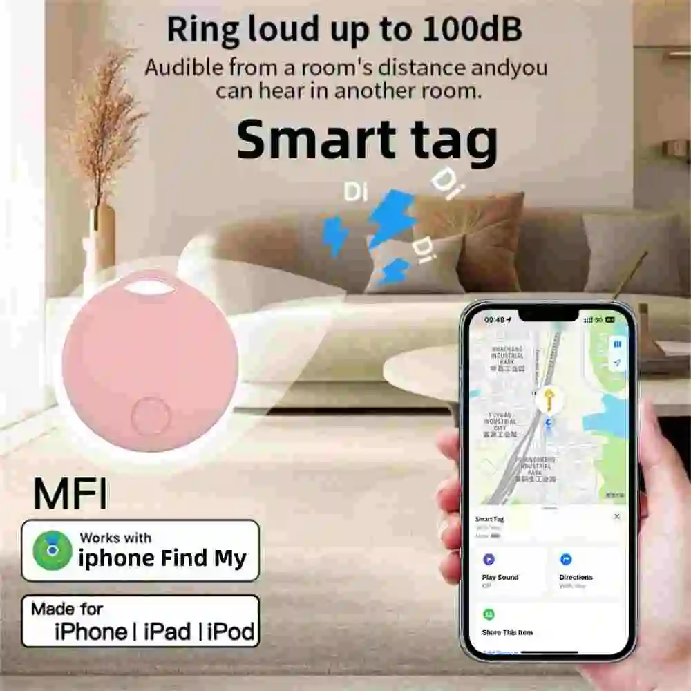 Dispositif de rappel anti-perte, traqueur intelligent GPS, certification MFI, porte-clés de voiture, étiquette d'air intelligente avec Apple, trouver mon système IOS