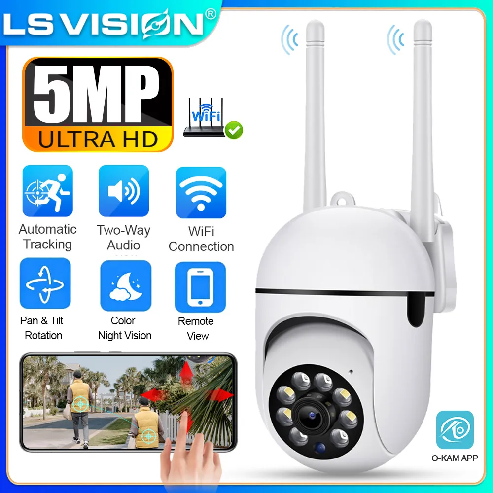 

LS VISION 5MP Wi-Fi камера безопасности PTZ Беспроводная камера наблюдения Двустороннее аудио Камера ночного видения с автоматическим отслеживанием CCTV O-Kam