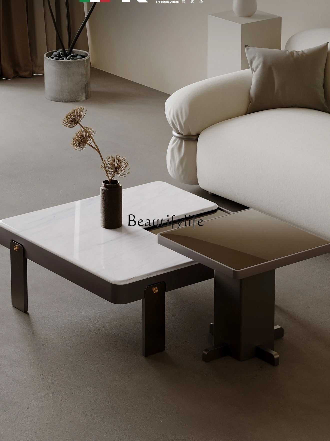 Italian Minimalist Living Room Home Coffee Table Combination High-End Microlite Square Coffee Table