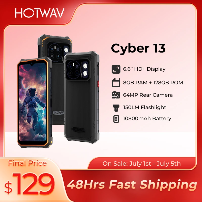 [World Premiere] HOTWAV Cyber 13 Rugged Phone 150LM Flashlight 8GB 128GB Smartphone 6.6'' HD+ 10800mAh 64MP Android 14 Cellphone