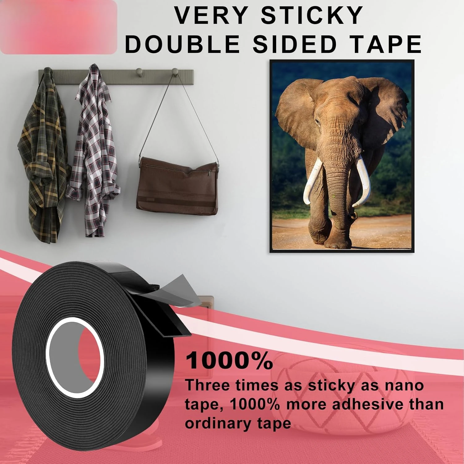 Super Double Sided Tape Heavy duty 10 feet, very sticky double sided mounting tape waterproof, both indoors and outdoors