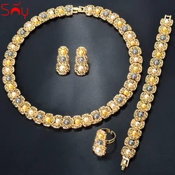 Sunny Jewelry Sets Three-colour Beads Fashion Bridal Wedding Sets Gold Plated Earrings Necklace Bracelet Ring For Women Gifts