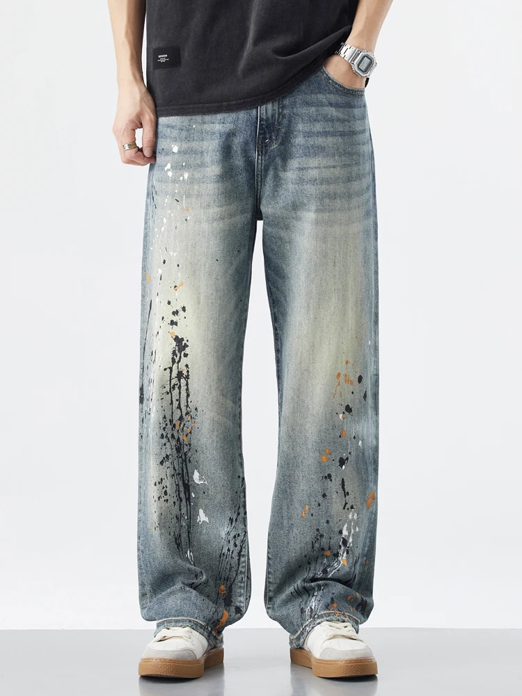 

Американские джинсовые джинсы в стиле ретро, свободные прямые повседневные брюки для мужчин, молодежный модный весенний дизайн, удобные, износостойкие