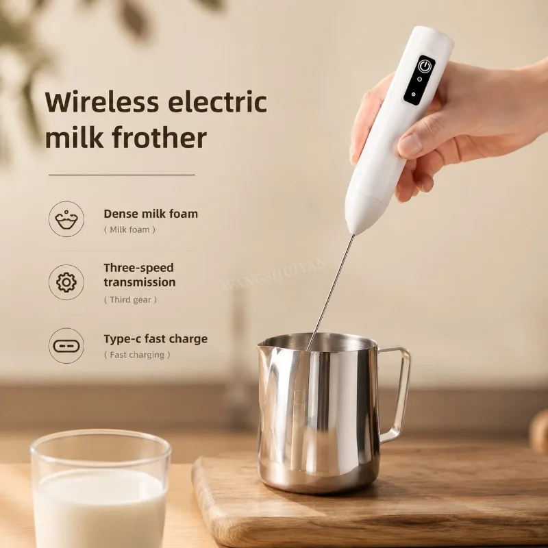 MINI 2in1 Milk Frother USB Rechargeable 3 Speeds Foam Maker Coffee Whisk Mixer Electric Handle Blender Egg Beater