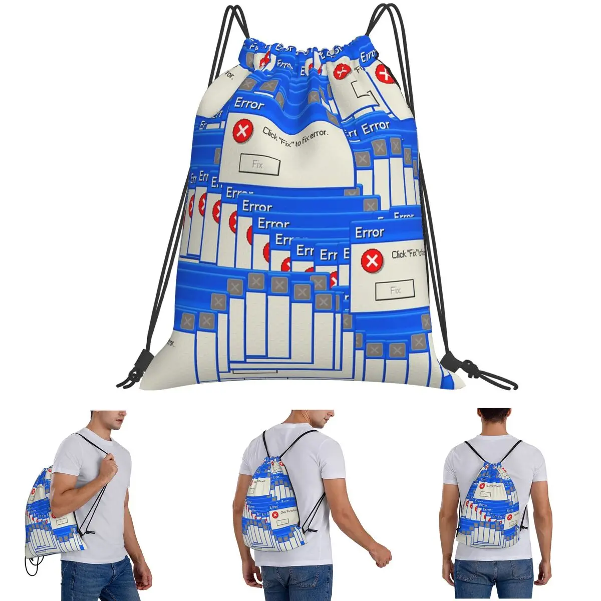 Windows Xp Error Tiled Backpacks Multi-function Drawstring Bundle Pocket Shoes Bag Book Bags for Man Woman Students