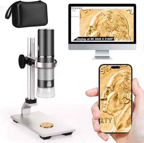 4K Digital USB Microscope with Stand & Case, 50-1000X Magnification for iPhone Android PC Mac