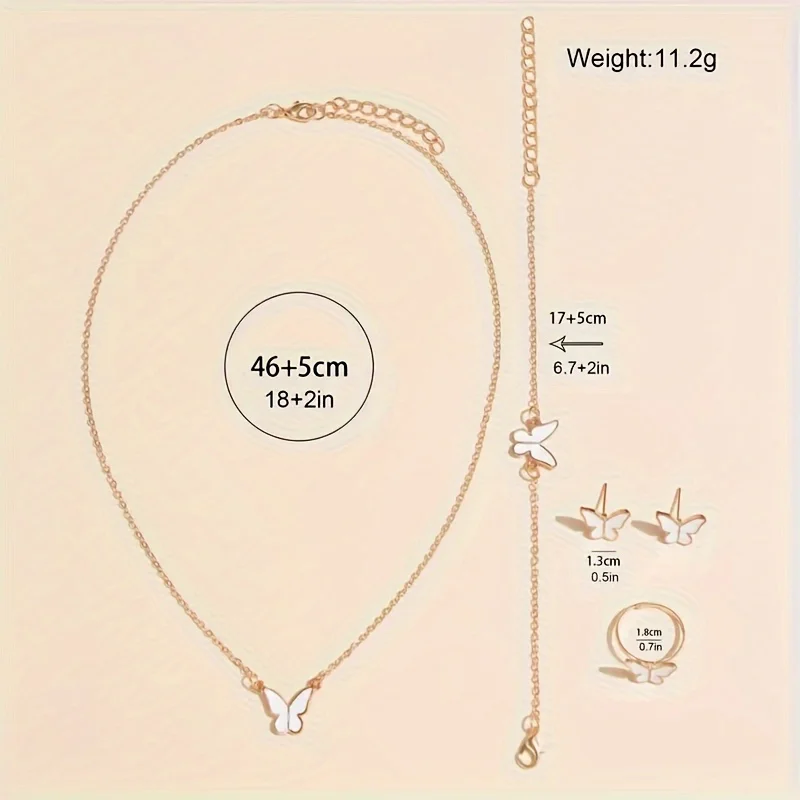 Mulheres L Fashion relógio de quartzo, analógico, couro PU, relógio de pulso, conjunto de joias borboleta, presente para a mãe, 6 peças