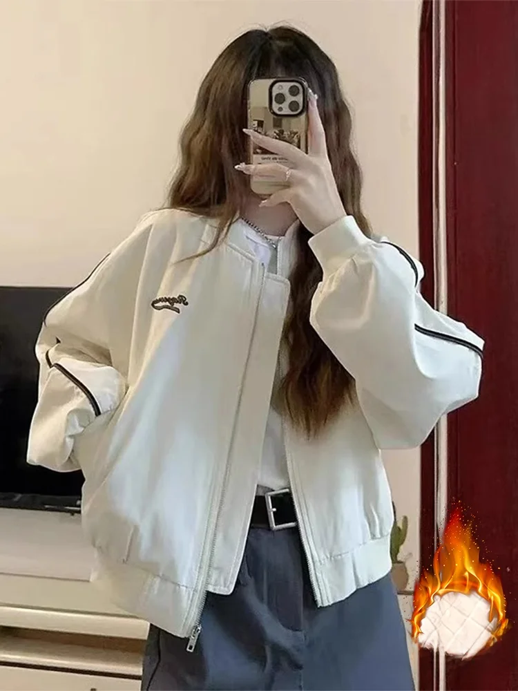 

Korean Sle ort Loose Baseball Jaet Women's Spring Autumn Casual Stand Collar Coat Breathable Warm Commute Sle Zipper