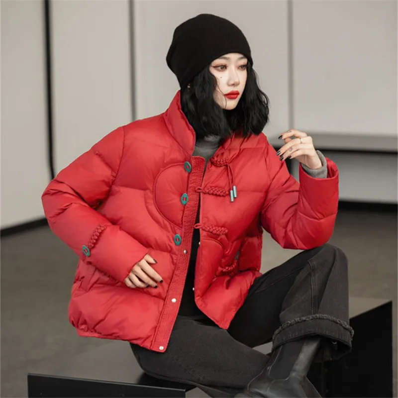 Short Down Jacket for Women, Warm Coat, White Duck Down, Retro Collar, Winter Fashion, New