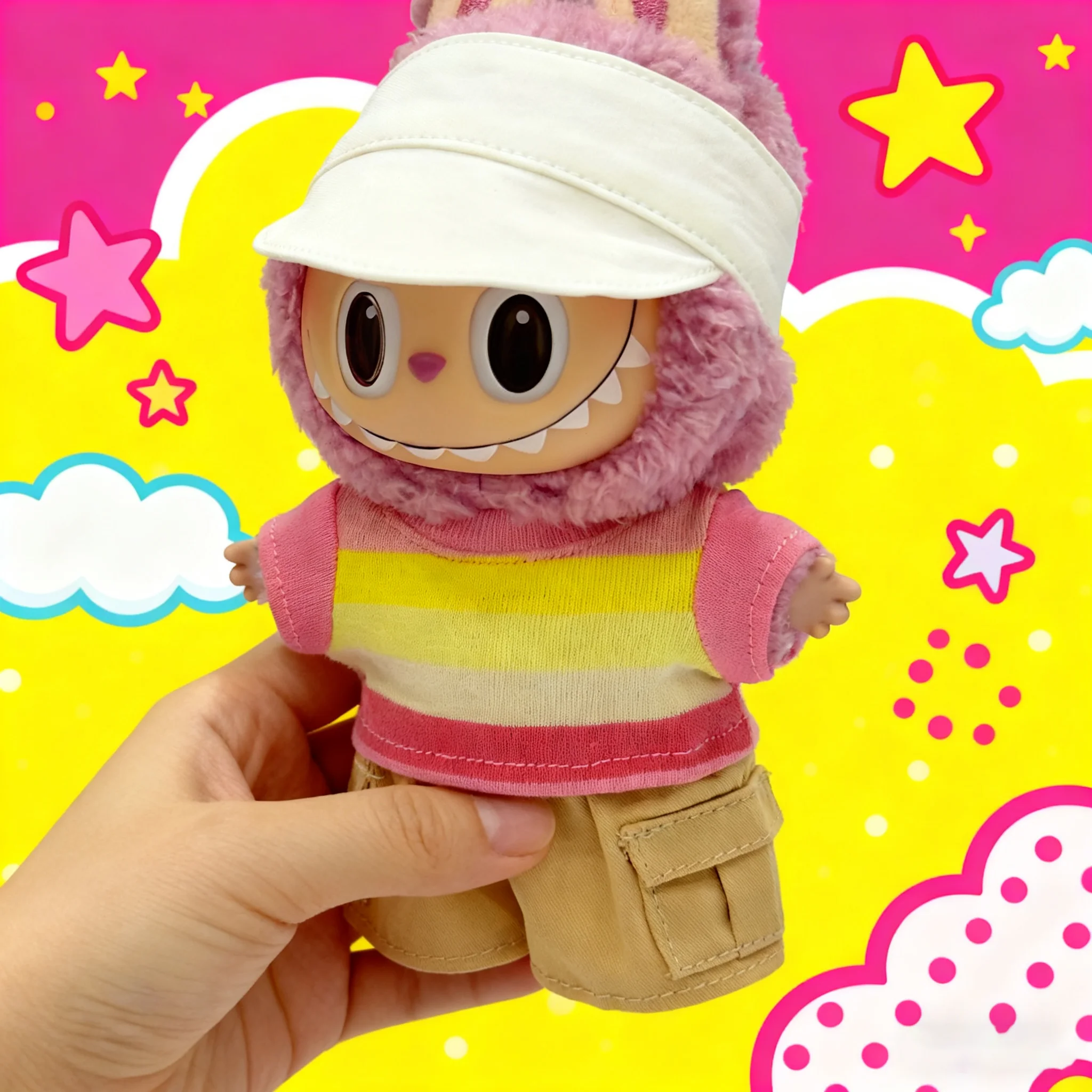 

Для 15-17 см милая одежда для кукол Labubu, розовые, фиолетовые наушники, футболки, шорты, комплект шляп, одежда, игрушки Labubu «сделай сам», аксессуары