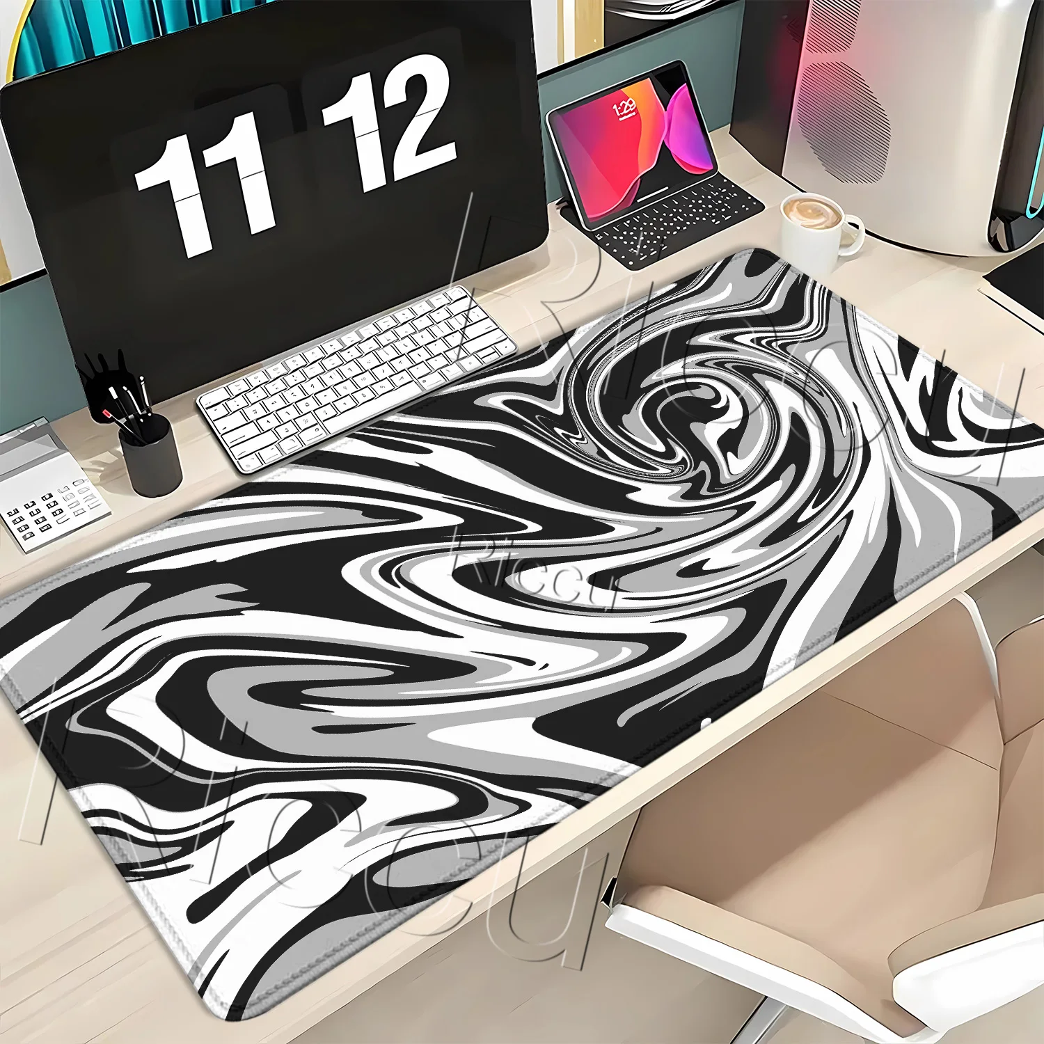 black and white Strata Liquid fluid HD Printing Mouse Pad Computer XXL Keyboard office Gaming Mousepad Keyboards Gamer Desk Mat