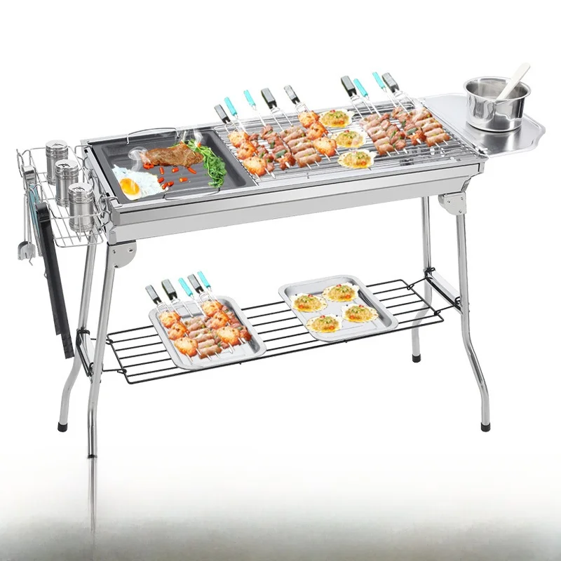 

Large Outdoor Stainl Steel Charcoal BBQ ill Food ade Cooking Net Garden Patio Fire Pit Cam Picnic Portable Stove
