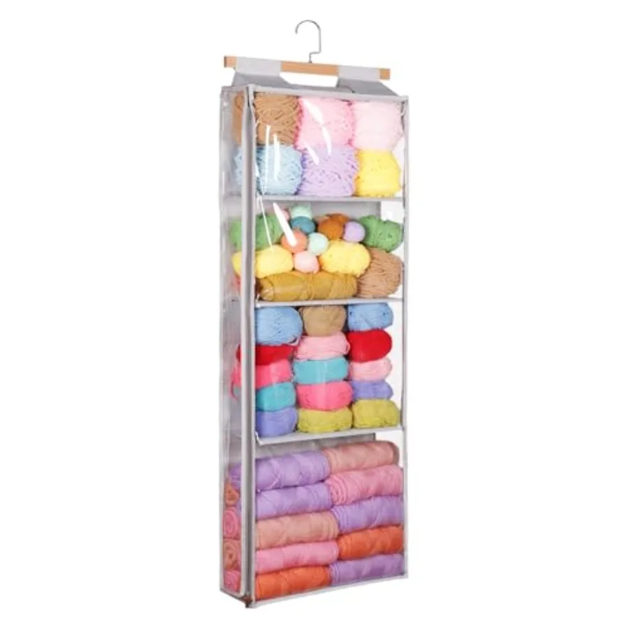 

Yarn Storage Organizer with 4 Large Pockets Clear Yarn Organizer and Storage with Zippers for Crochet Lovers Hanging Yarn Stora