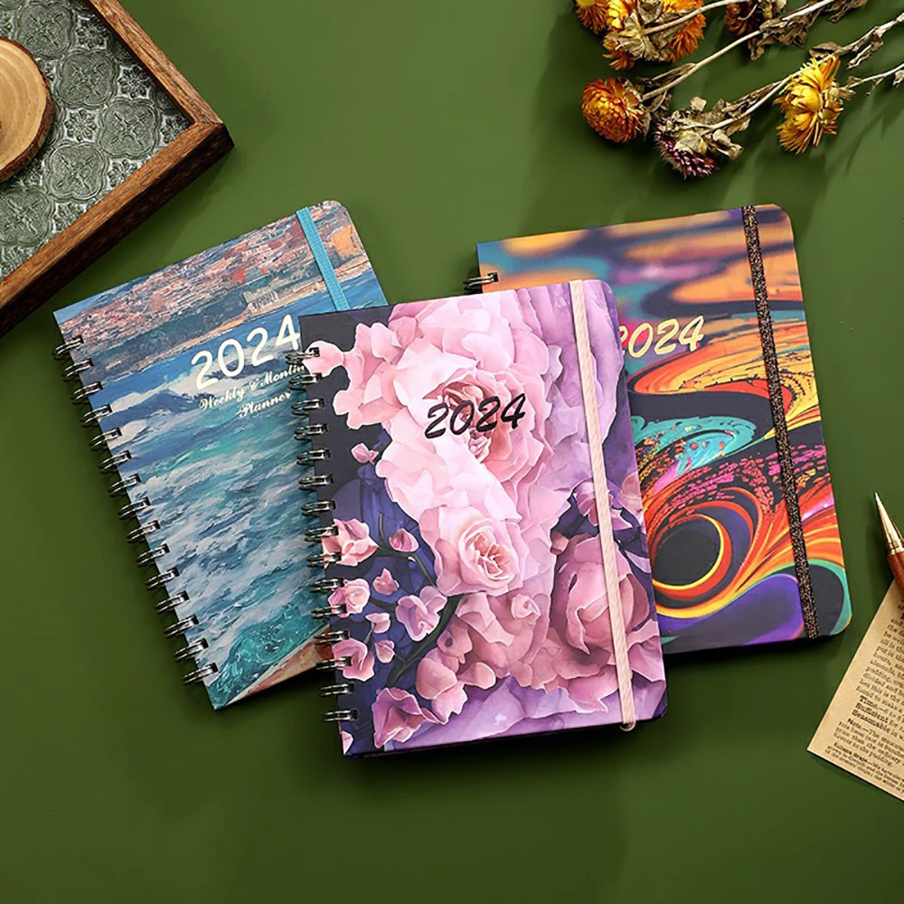 A5 Planner Spiral Notebook 2024 English Book Notepad Weekly Planner Agenda Stationery Office School Supplies