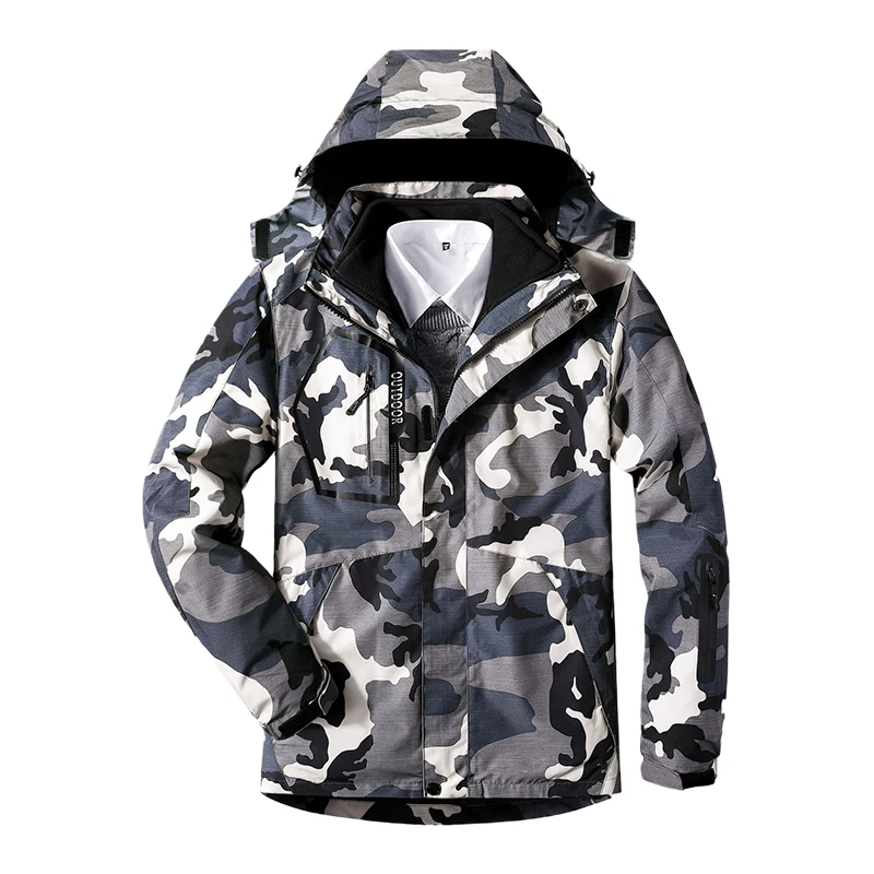 Camouflage Autumn Winter Mountaineering 3 In 1 Men's Waterproof Windproof Fishing Suit High Quality Thick Warm Breathable Jacket