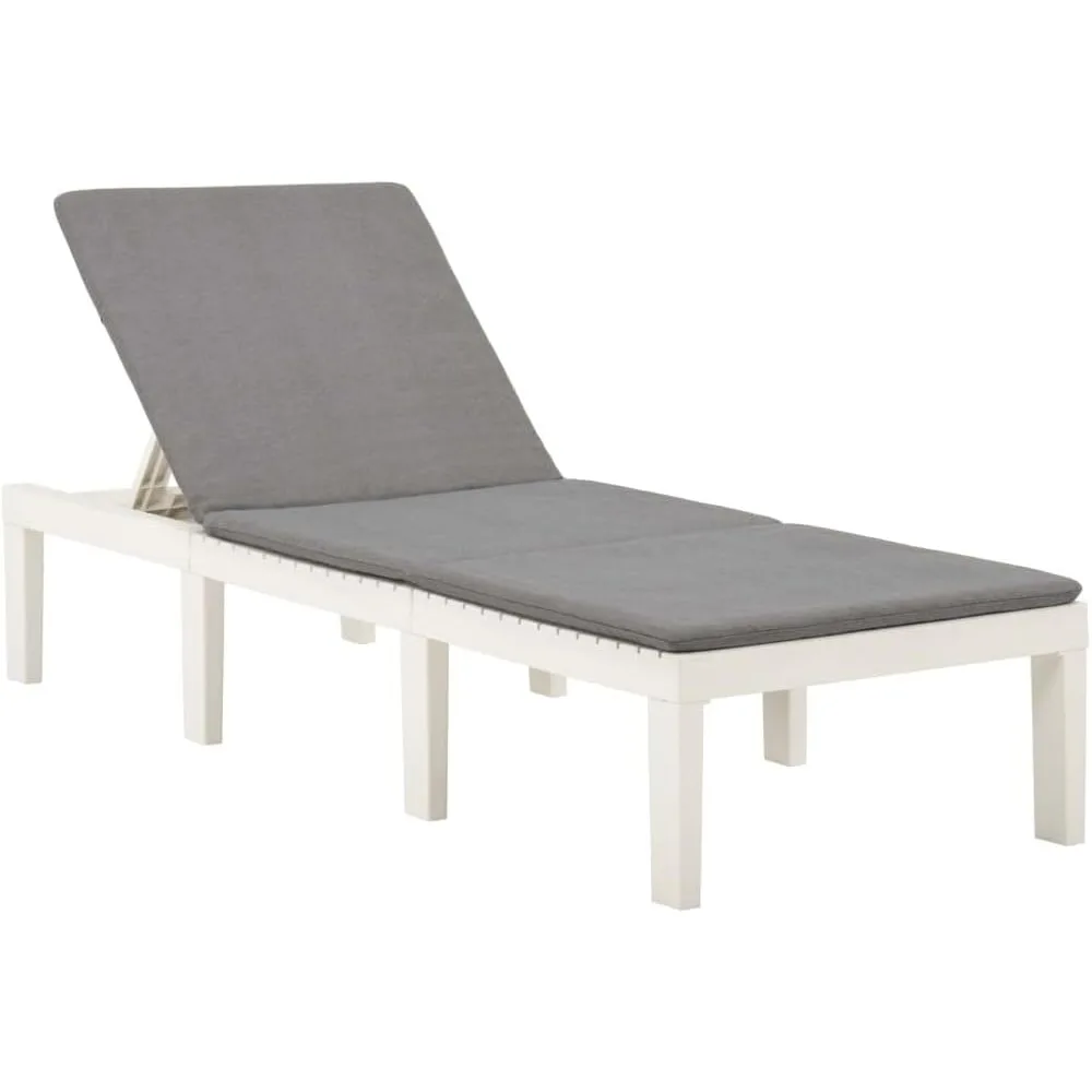 

Sun Lounger White Plastic Adjustable, Outdoor Patio Poolside Furniture - Reclining Chaise Lounge Chair Cushion for Lakeside