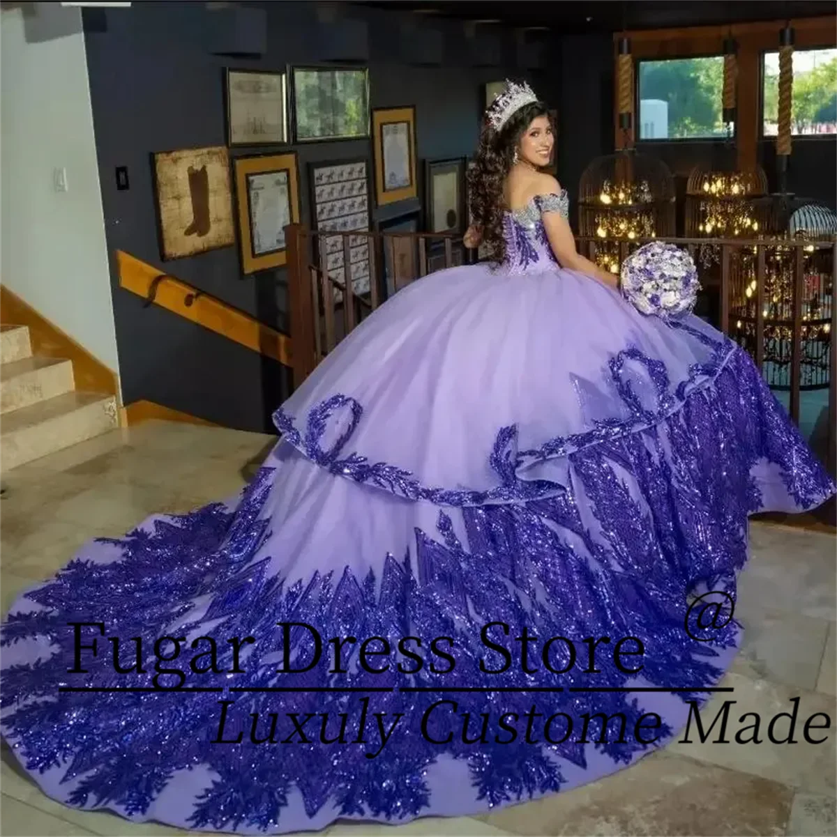 Luxuly roxo moda quinceanera vestidos brilhantes 2024 rendas apliques contas mexicano doce 16 vestido de baile vestidos butantes 15 anos