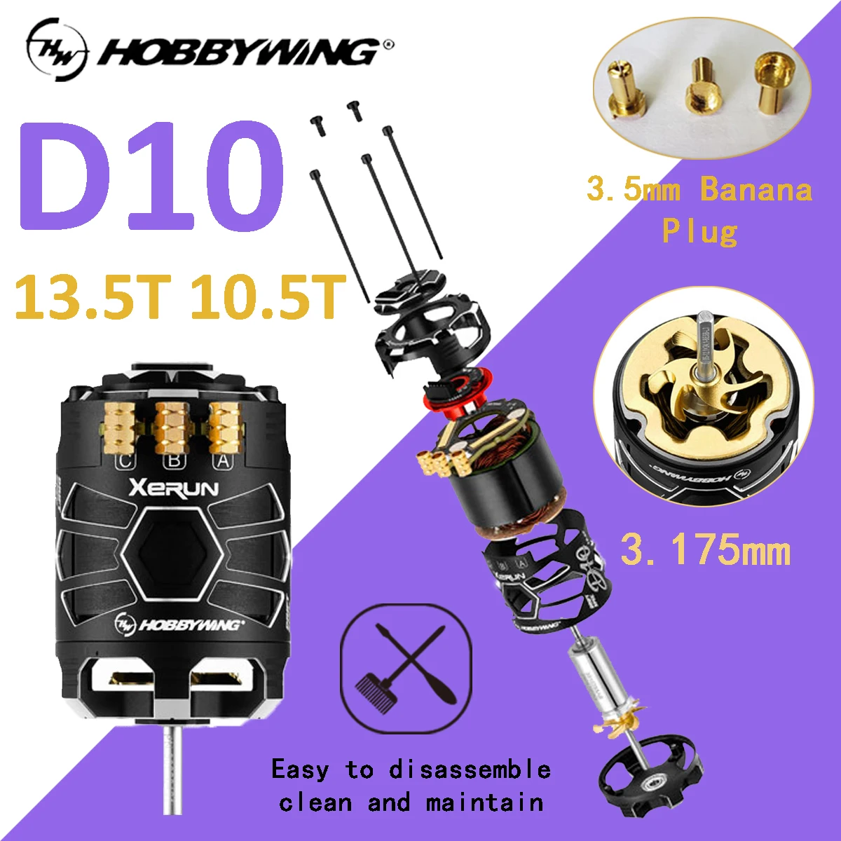

HOBBYWING XeRun D10 13,5 т 2900 кВ/10,5 т 4600 кВ сенсорный бесщеточный двигатель 2-3S Lipo для 1/10 гоночных автомобилей с дистанционным управлением для дрифта