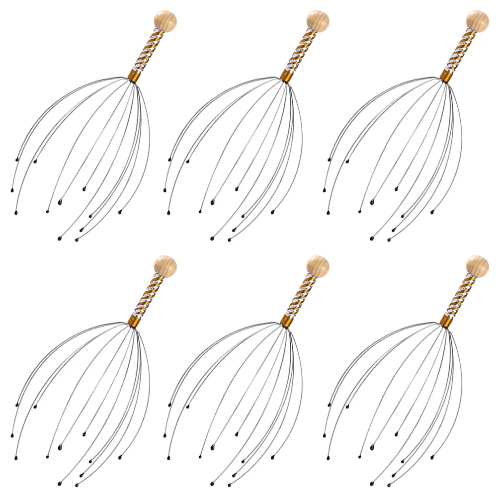 6 قطعة أدوات مدلك العضلات الصلب الأساسية مقبض خشبي يده العلاجية فروة الرأس رئيس مدلك تدليك كامل الجسم الرقبة الكتفين #6