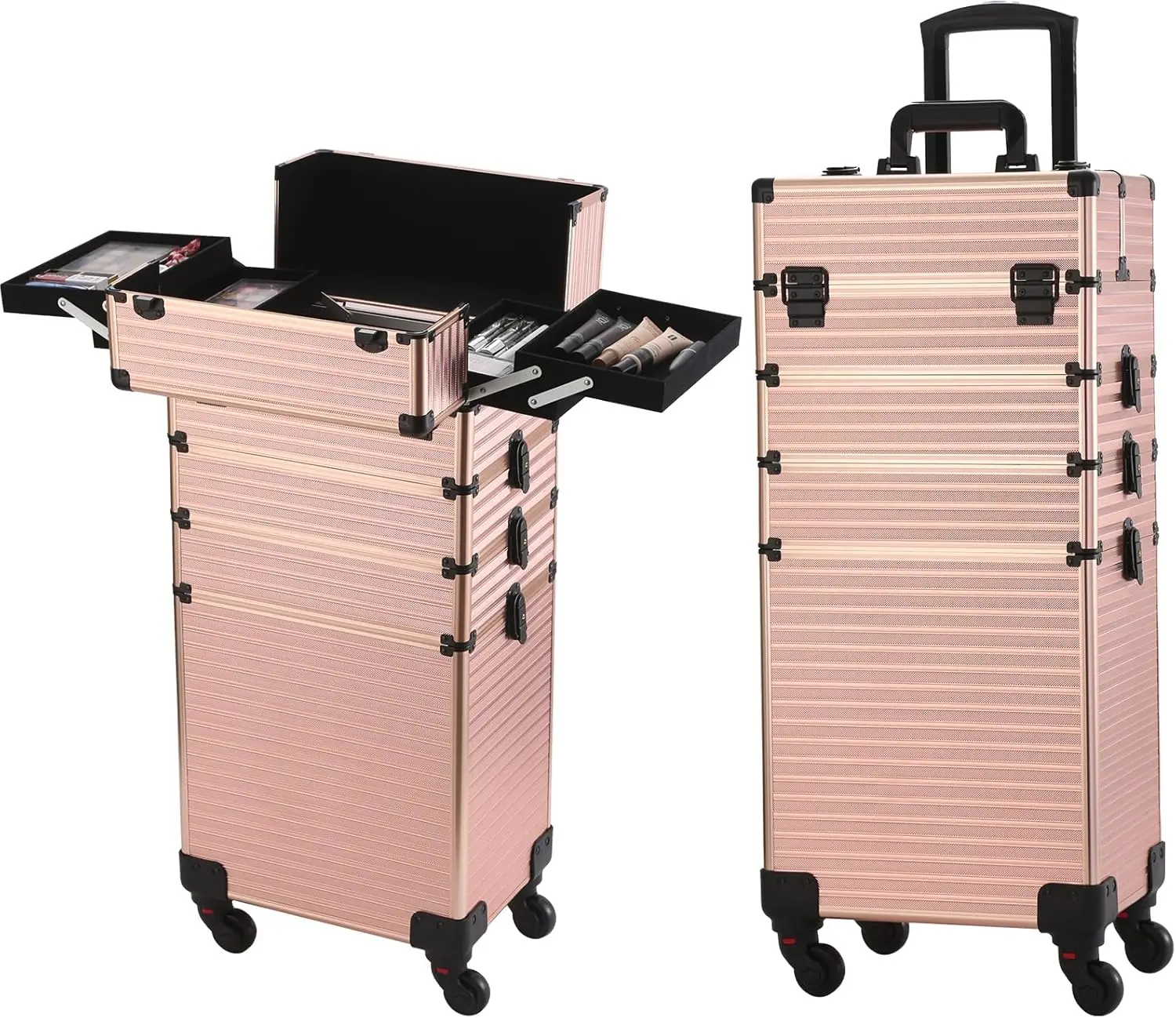 5-in-1 Rolling Makeup Case - Professional Cosmetic Organizer Trolley with Large Storage, Detachable Wheels, Lockable Travel