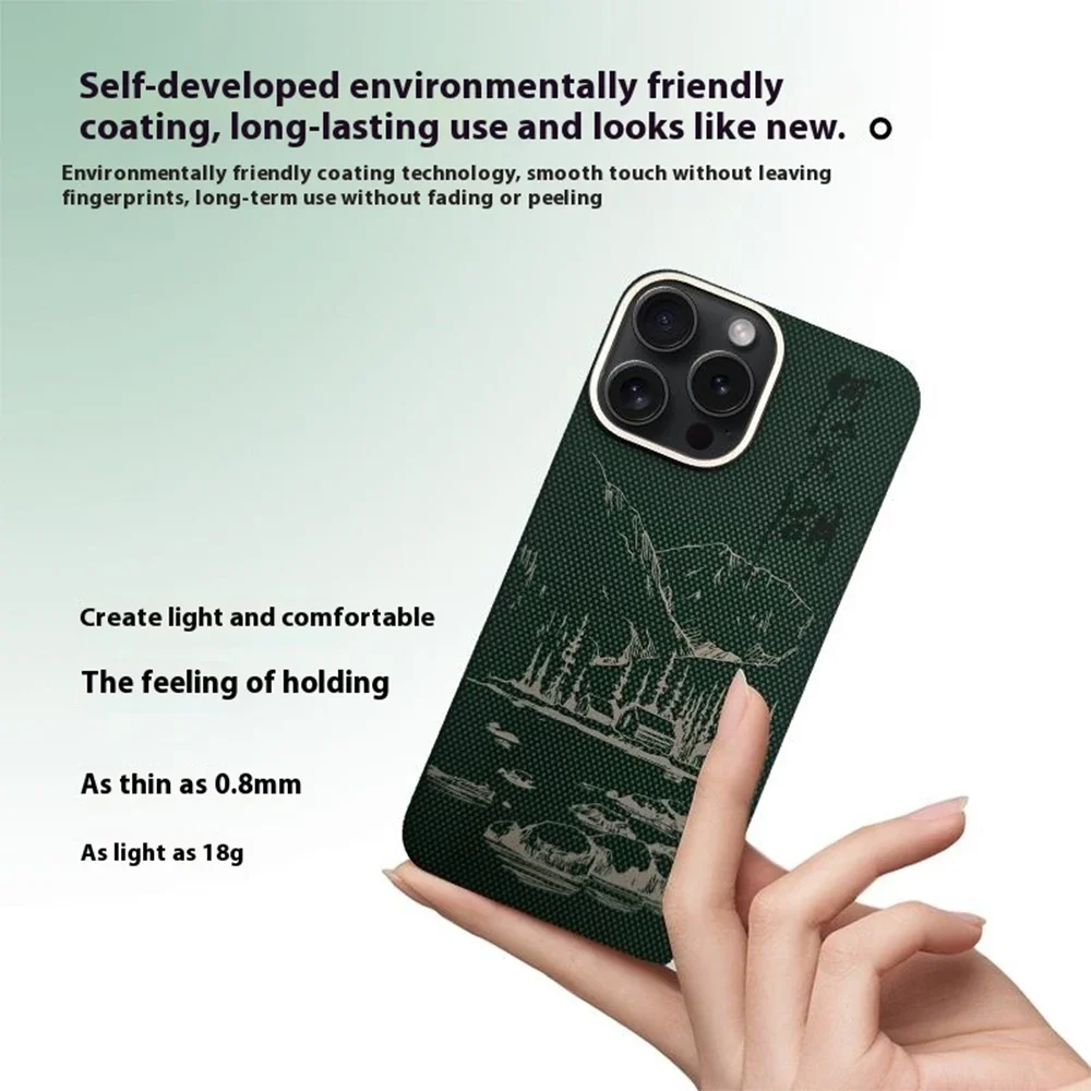 تصميم شانشوان، ألياف كربون 100% + ألياف أراميد، امتصاص مغناطيسي قوي، متوافق مع iPhone 13/14/15/16 Pro MAX