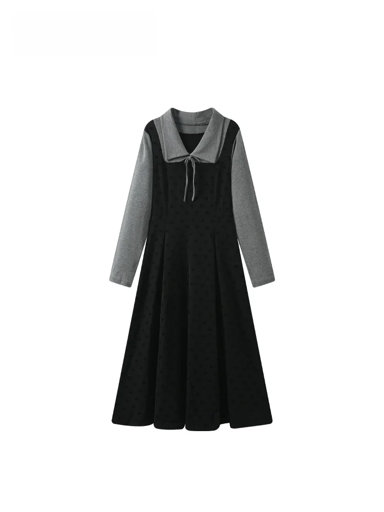 

plus Size Doll Collar Long Sve Dr Women Autumn Faionable Versatile Skirt High Waist A-Line Knitted Dr Knot