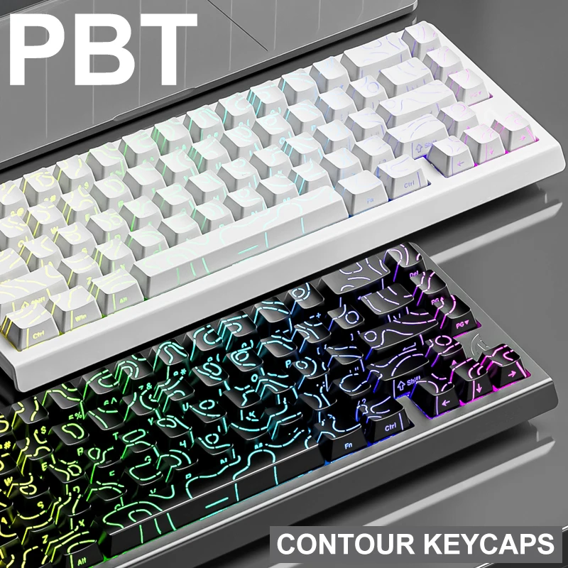 Teclas PBT de Doble Inyección con Contornos Blancos de 98 Teclas, Retroiluminadas, Translúcidas, Perfil Cherry para Teclados Mecánicos MX