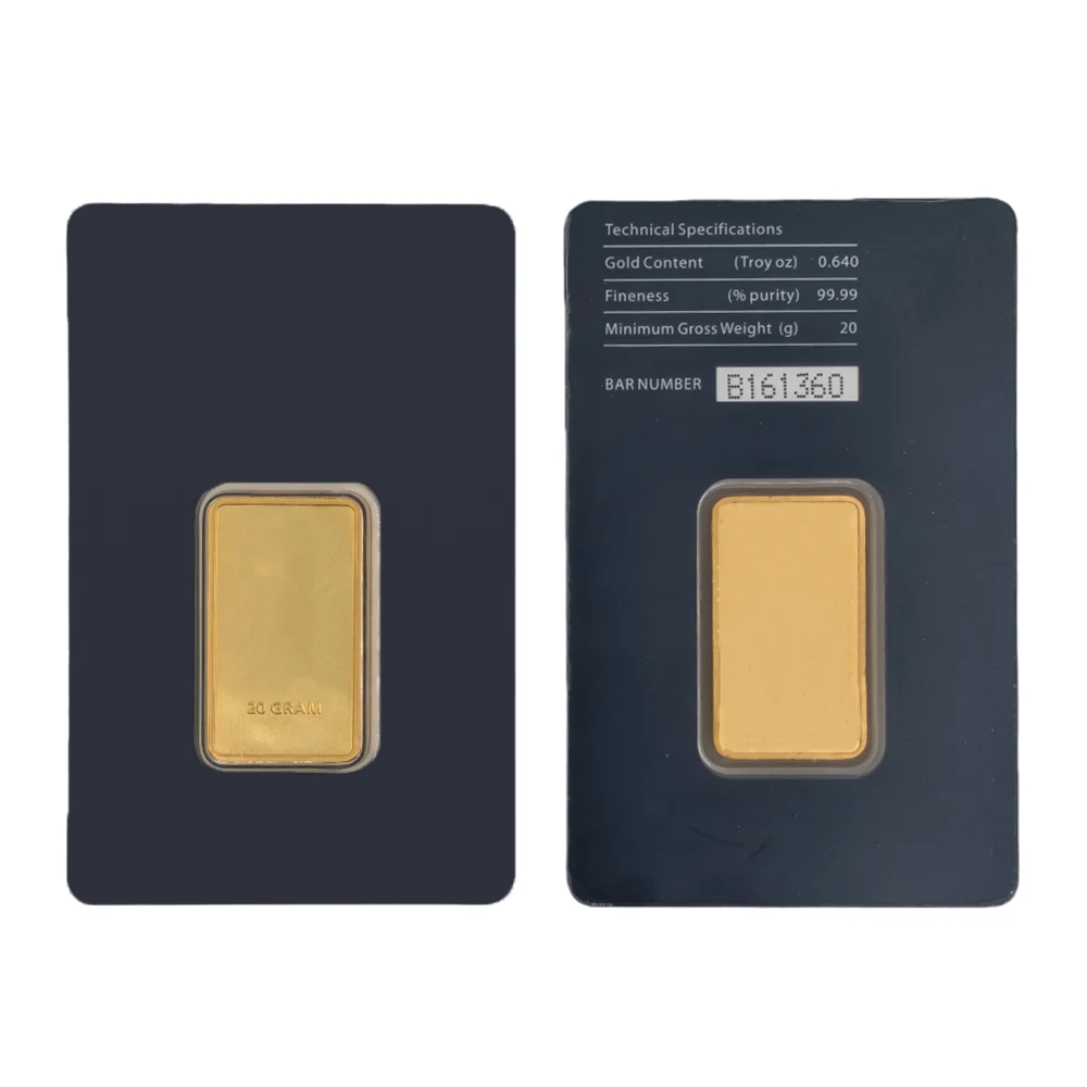 Niet-magnetische vergulde gouden staaf, goudbar, APMEX, met verschillende serienummers, in verzegelde verpakking, voor verzamelaars.