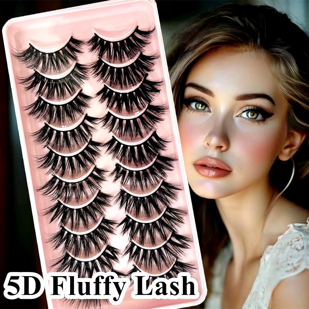 

10Pairs False Eyelash 3D Mink Lashes Faux Mink Fluffy Lash Soft Full Thick Wispy Eyelash Dramatic False Eyelashes Makeup Pink