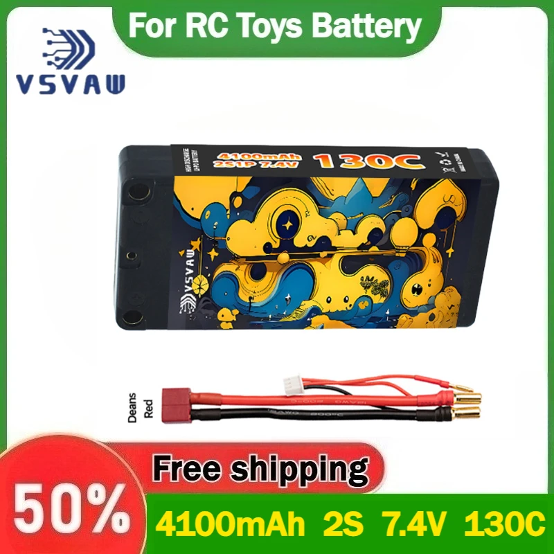 

Upgradedl VSVAW 4100mAh 2S 7.4V 130C RC Lipo Battery Compatible with 1/10 RC Car Model RC Thin Hard Shell Lithium Battery LCG