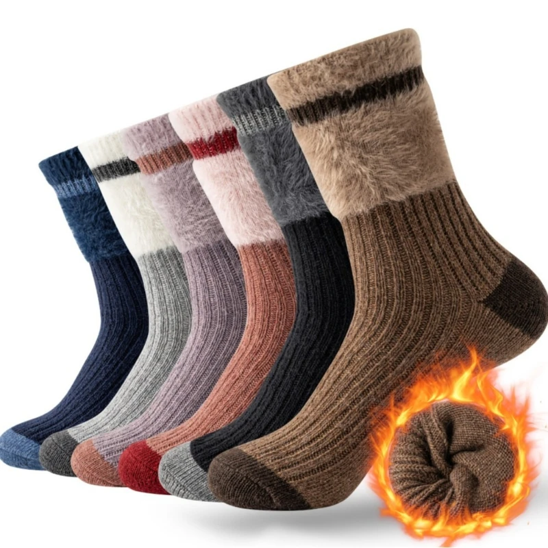 

1/6 пар модных женских носков с цветовыми блоками для осени и зимы, толстые теплые носки средней длины, антибактериальные, влагопоглощающие женские носки.