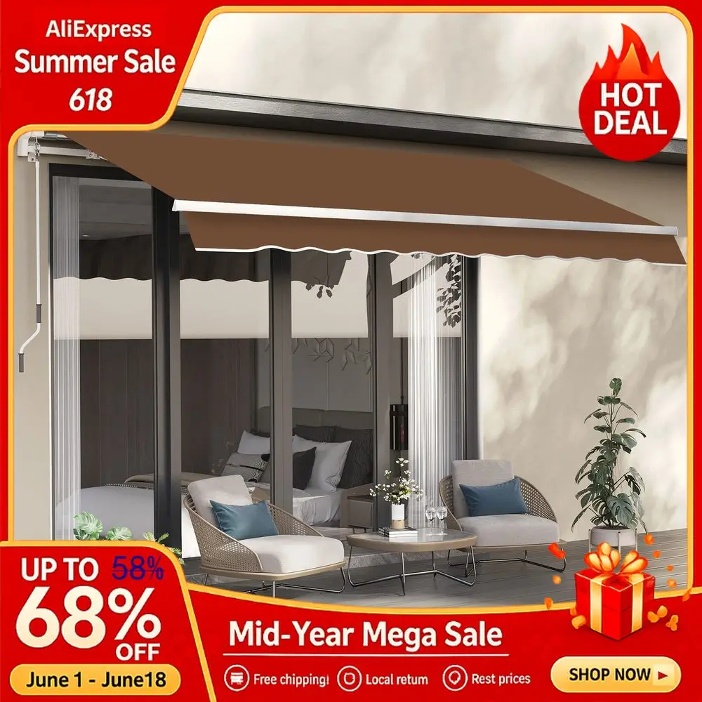 

10 x 8 Retractable Awning, Patio Awnings, Sunshade Shelter Manual Crank Handle, UV amp WaterResistant Fabric and Aluminum,Custom