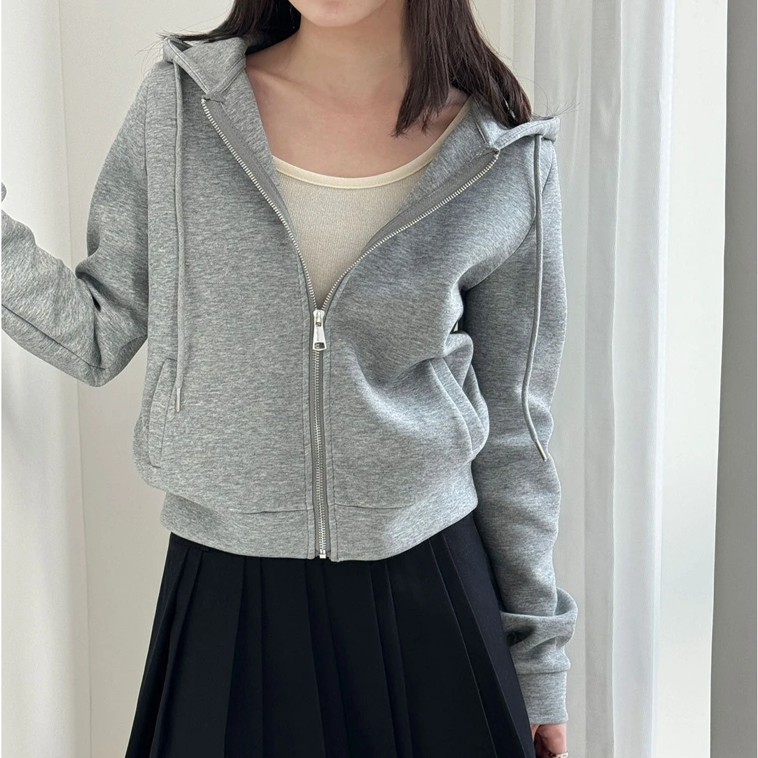 

Women Coats Solid Short Jackets Zipper Pocket Drawstring Hooded Long Sleeves Slight Strech Loose Fit Casual Office 2026 Spring