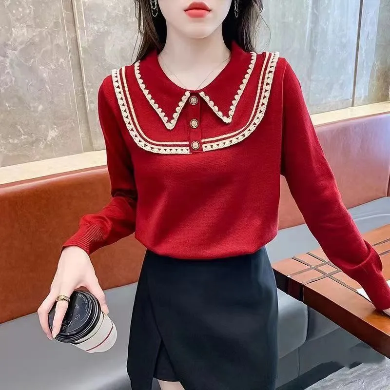 

2025 модный новый женский свитер с отложным воротником, однотонный осенне-зимний вязаный свитер, свободный повседневный корейский трикотаж с длинными рукавами B328