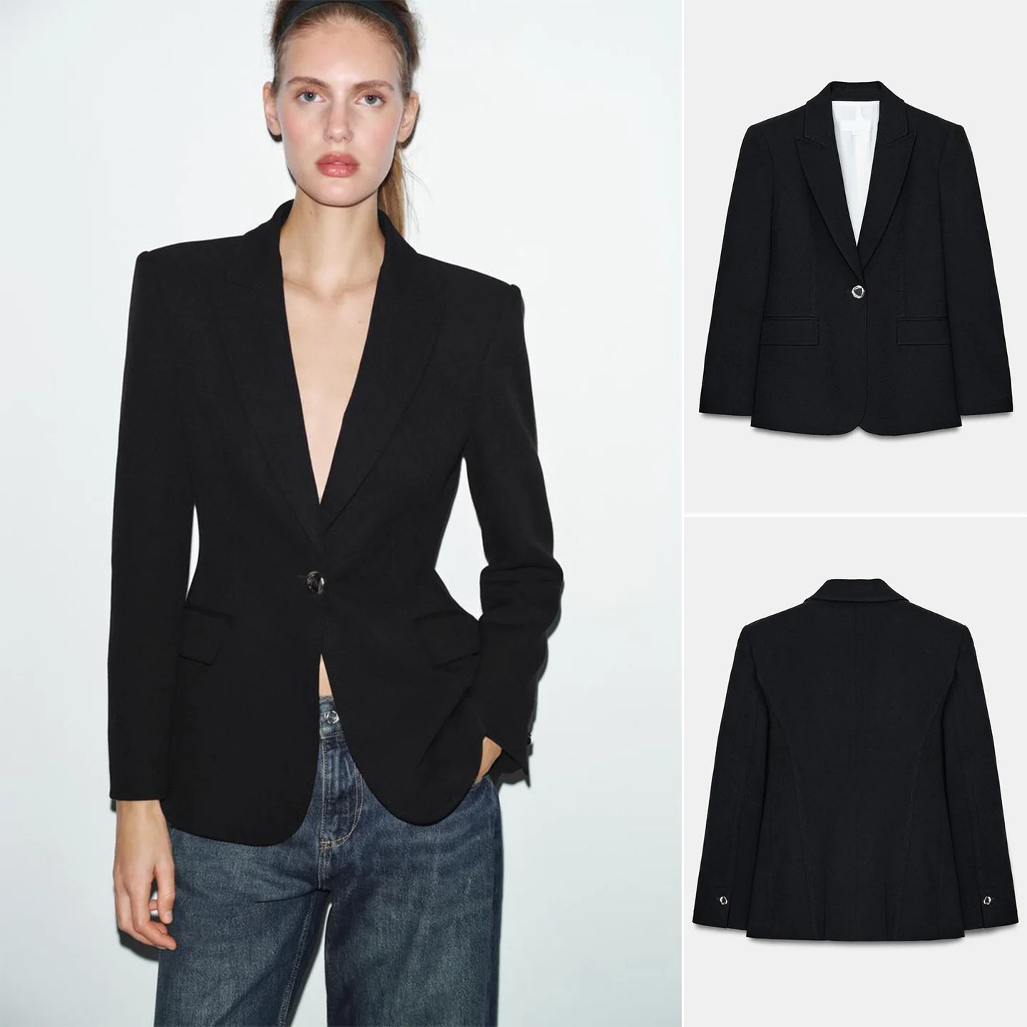 

Spring New Women's Slim Fit Long Sve Notch Collar oulder Pad Suit Jaet Tee Button Cuff Polyester Fiber Regular Thi...