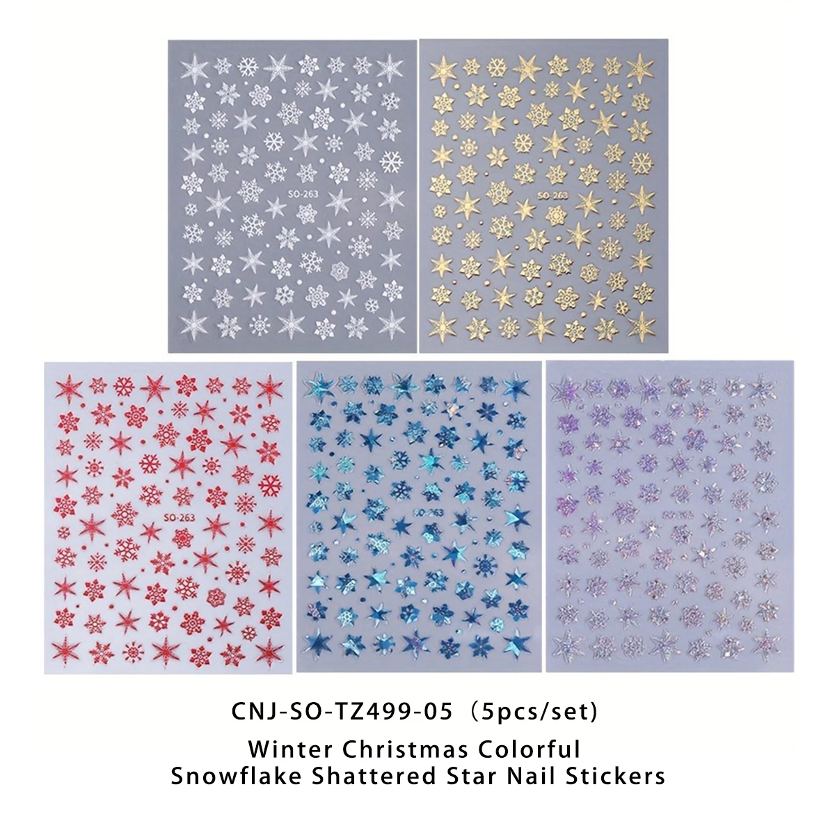 5 szt. świątecznych naklejek na paznokcie w kształcie płatków śniegu i gwiazd, łatwe w aplikacji do dekoracji paznokci DIY, na prezenty, imprezy i do stylizacji makijażu ślubnego.