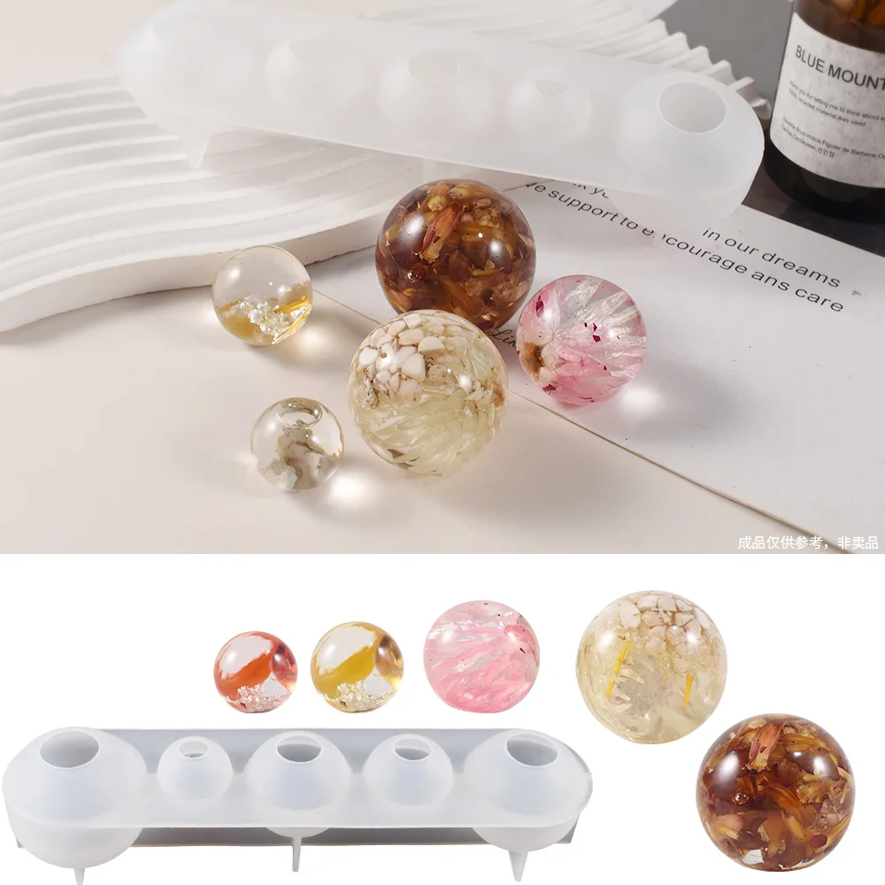 DIY Crystal Epoxy Resin Silicone Mold 5 Balls Muti-size 20 25 30 35 40mm Round Sphere Ball Jewelry Beads Silicone Mold For Resin