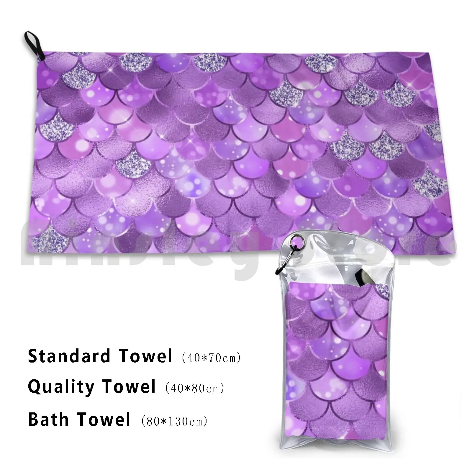 Mermaid Scales Bath Towel Beach Cushion 1263 Mermaids Mermaid Scales Glitter Silver For Girls Girly Purple