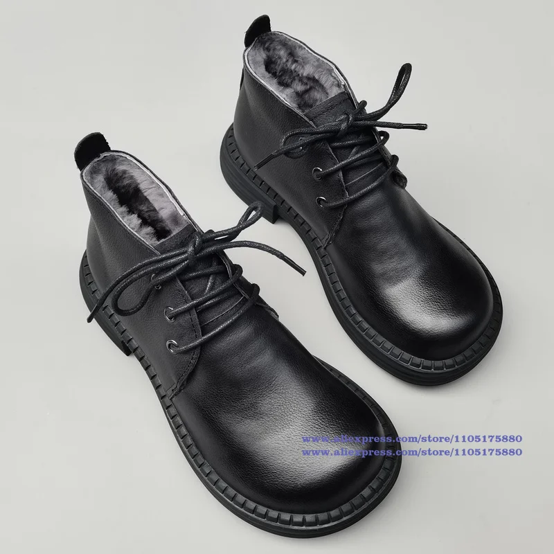 Reine Wolle Schnee Stiefel Große Runde Kappe Low Top Leder Schuhe Echt Leder Dicken Sohlen frauen Schuhe Winter Anti-kälte Frauen Stiefel