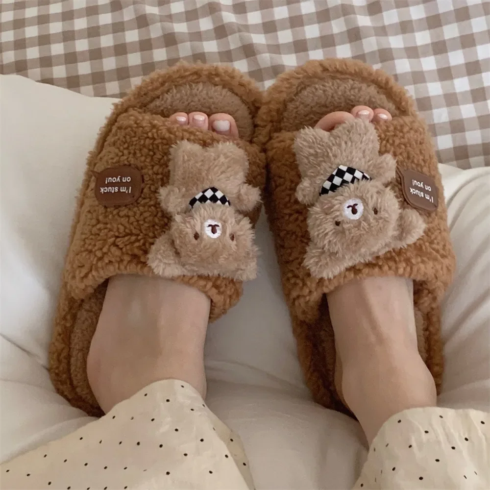 Winter Warm Flat Fur Slippers Women Faux Suede Fluffy Furry Home Slides Woman Comfort Non Slip Indoor Floor Cotton Shoes