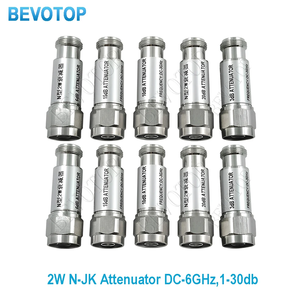 Atenuador Coaxial RF Tipo N DC 0-6G/8GHZ 2W 3/5/6/10/15/20/30dB Conector N Macho para N Fêmea VSWR≤1.2 50 Ohm