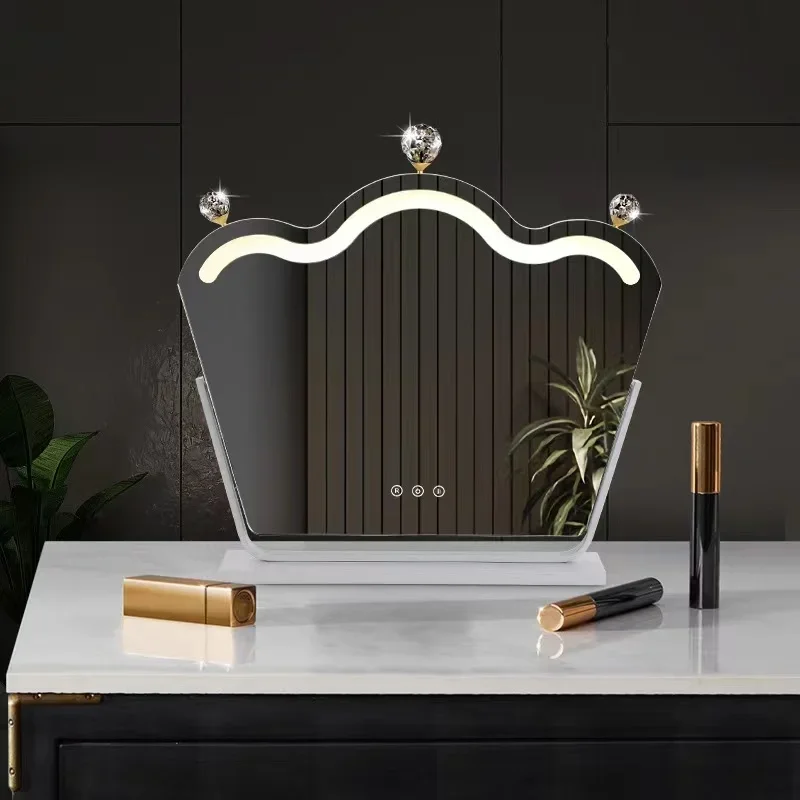 For Creative Fashion Crystal Mirror Blocks Makeup Led Bedroom Dormitory Mirror Desktop Dressing Miroir Mural Home Decoration
