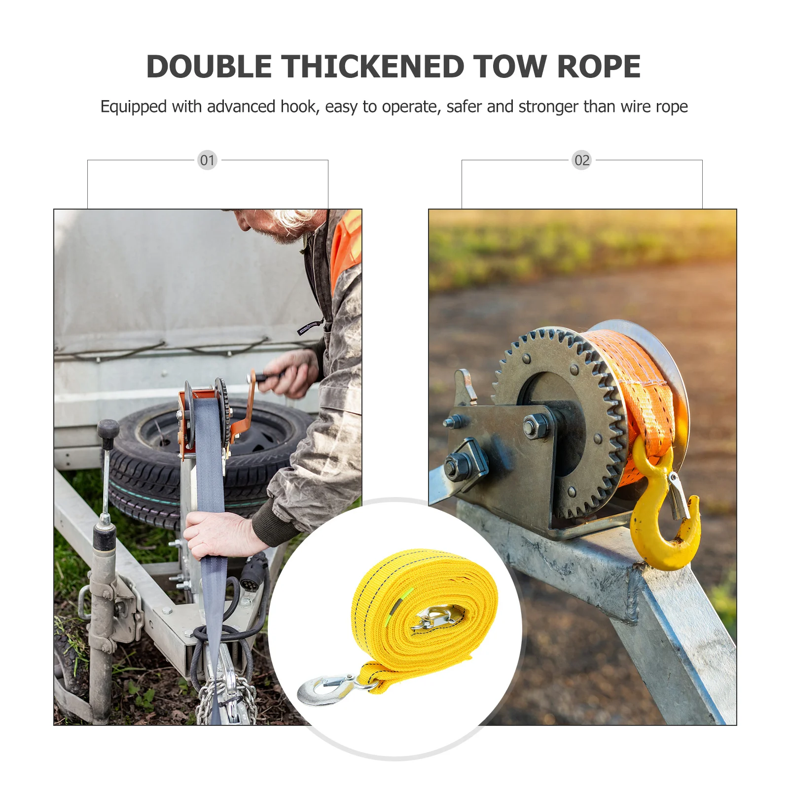 

4.8M 5 Ton Car Trailer Rope Heavy Duty Polyester Double Strand Thickened Tow Recovery Kit Outdoor Winch Cable Forged Iron Hooks