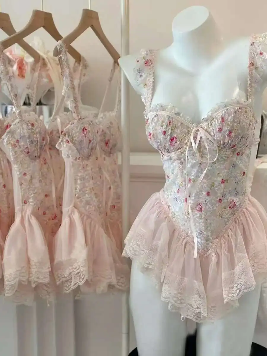 Seksowna sukienka w kwiatowy wzór, styl rybia ość, codzienna, czysta pożądanie, odkryte plecy, głęboki dekolt V, ramiączka, bez rękawów, urocza, słodka, IIT6