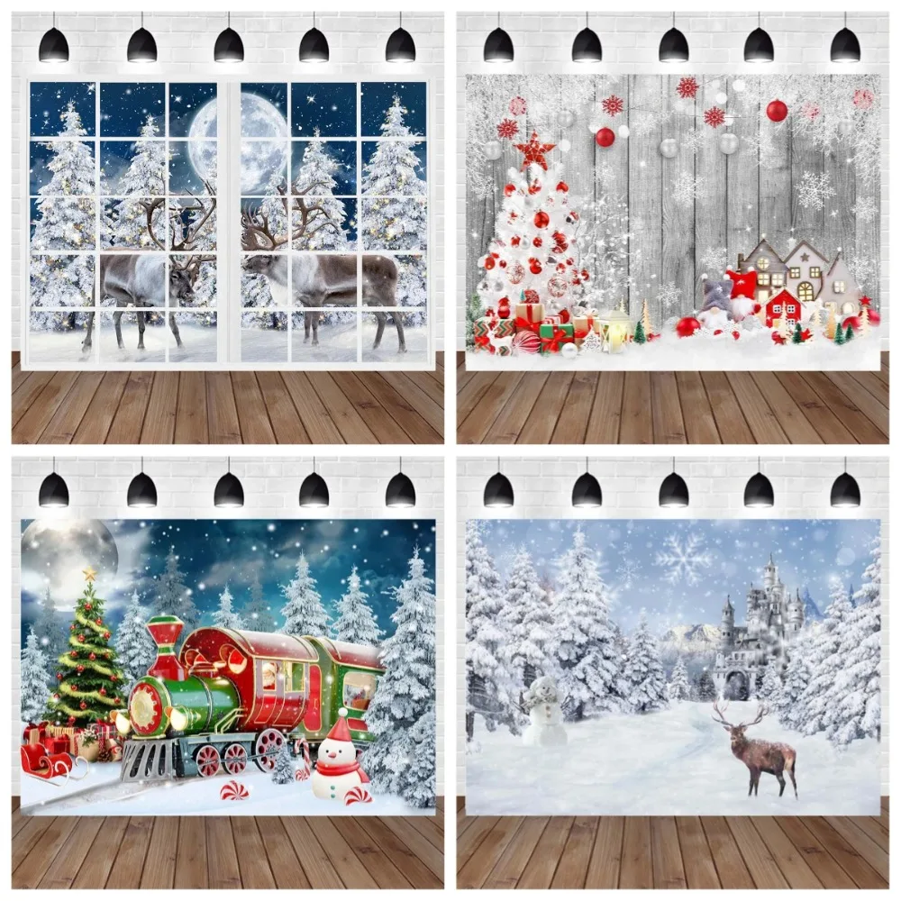 

Winter Forest Snow Christmas Backdrops Tree Elk Xmas Child Portrait Photo Studio Photography Background Photoshoot Props