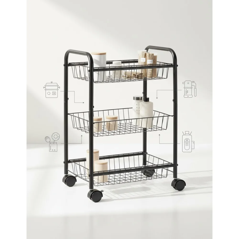 

3-уровневая тележка на колесиках и запираемые корзины, металлическая универсальная тележка для организации кухни, ванной комнаты